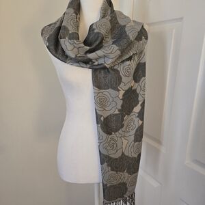 Elegant Floral Gray and Cream Scarf